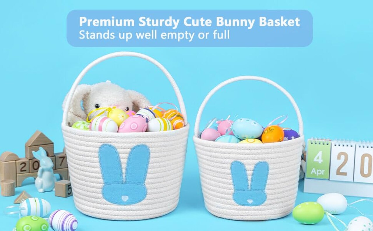 Empty Easter Basket,Easter Baskets for Kids,Girls,Boys,Toddler,Easter Bunny Baskets Easter Egg Hunt Bucket,Baby First Easter Basket,Cute Easter Gift Basket 9.05 x 7.08 x 7.87